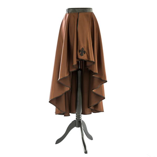 SiaLinda: Skirt Kypria, copper brown, satin, lilies application, asymmetrical, slitted